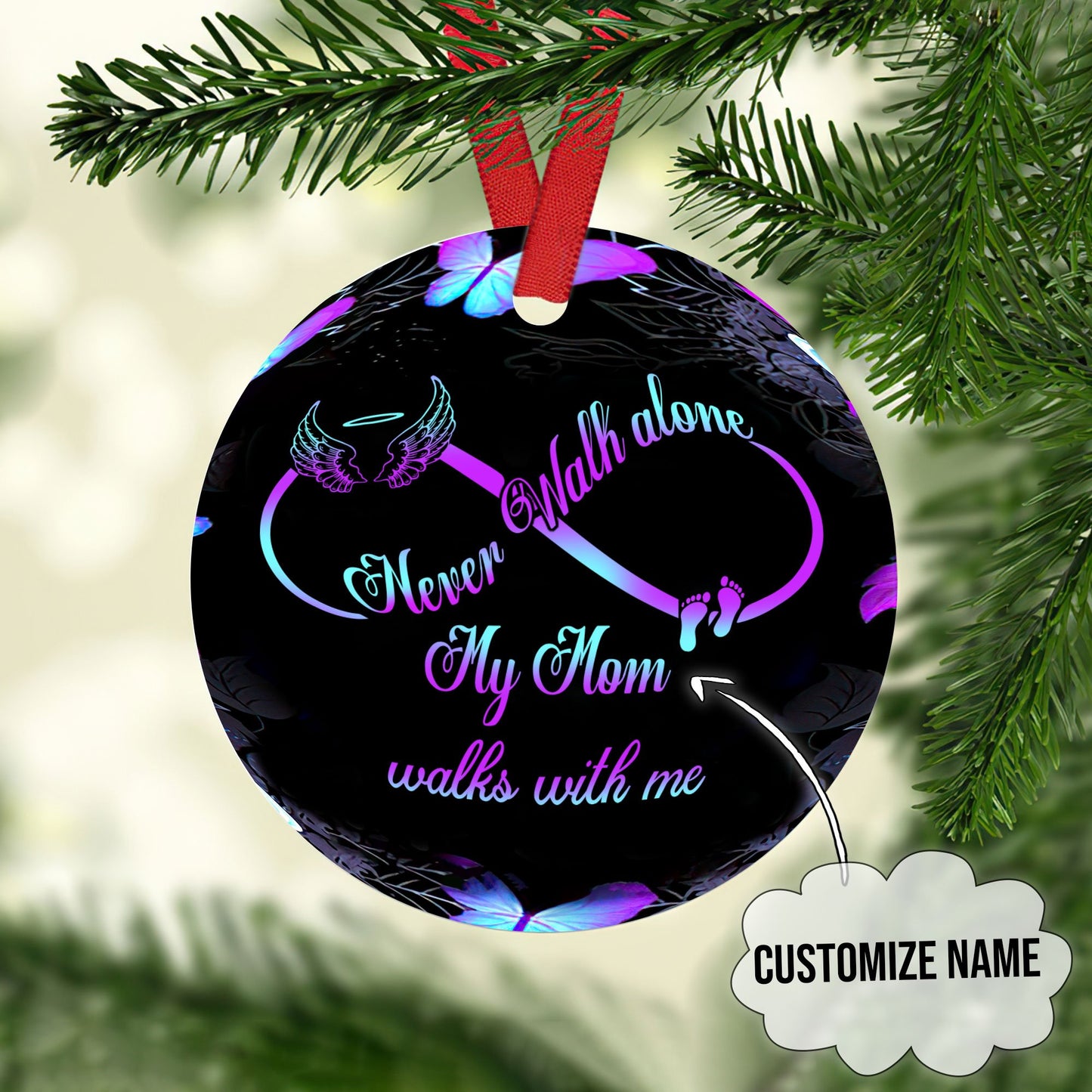Custom name Never walk alone Memorial Gift Galaxy Christmas Ornaments