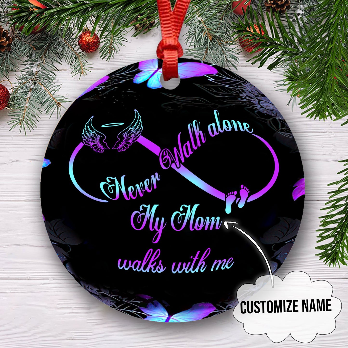 Custom name Never walk alone Memorial Gift Galaxy Christmas Ornaments