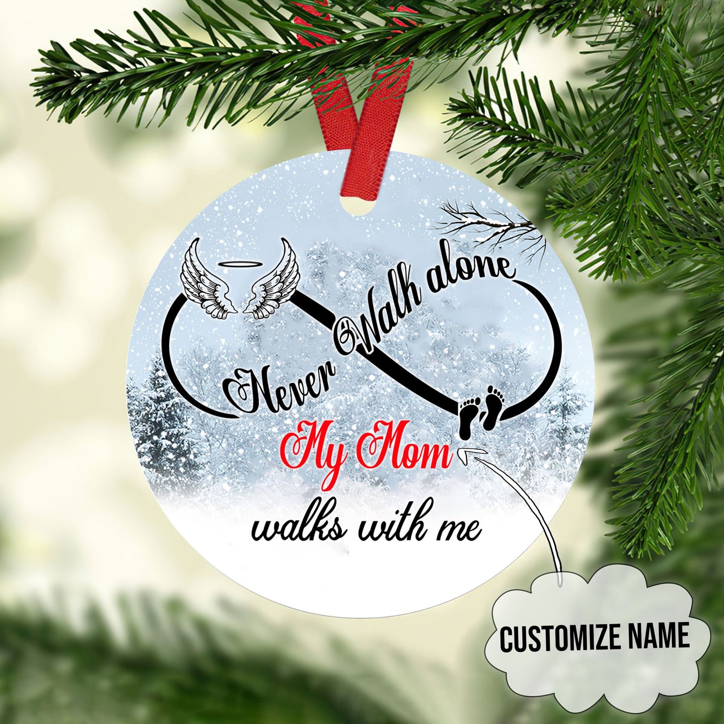 Custom name Never walk alone Memorial Gift Snow Christmas Ornaments