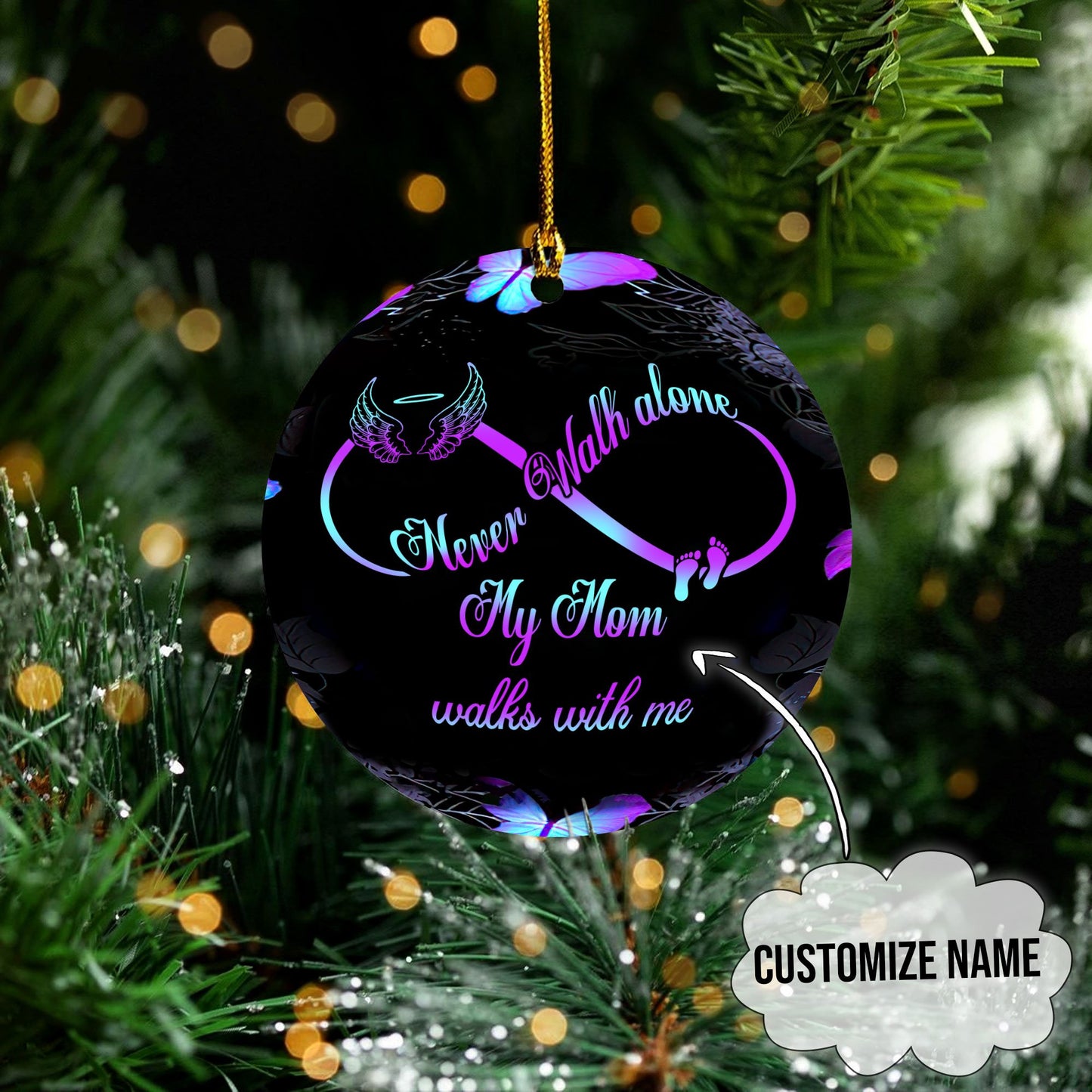 Custom name Never walk alone Memorial Gift Galaxy Christmas Ornaments
