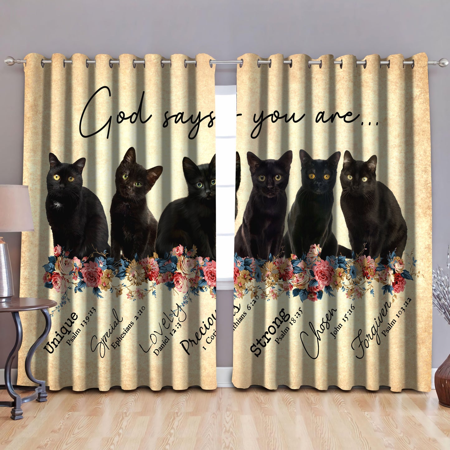 Black Cat-God Says You Are Blackout Thermal Grommet Window Curtains Pi28072003-Curtains-TA-52'' x 63''-Vibe Cosy™
