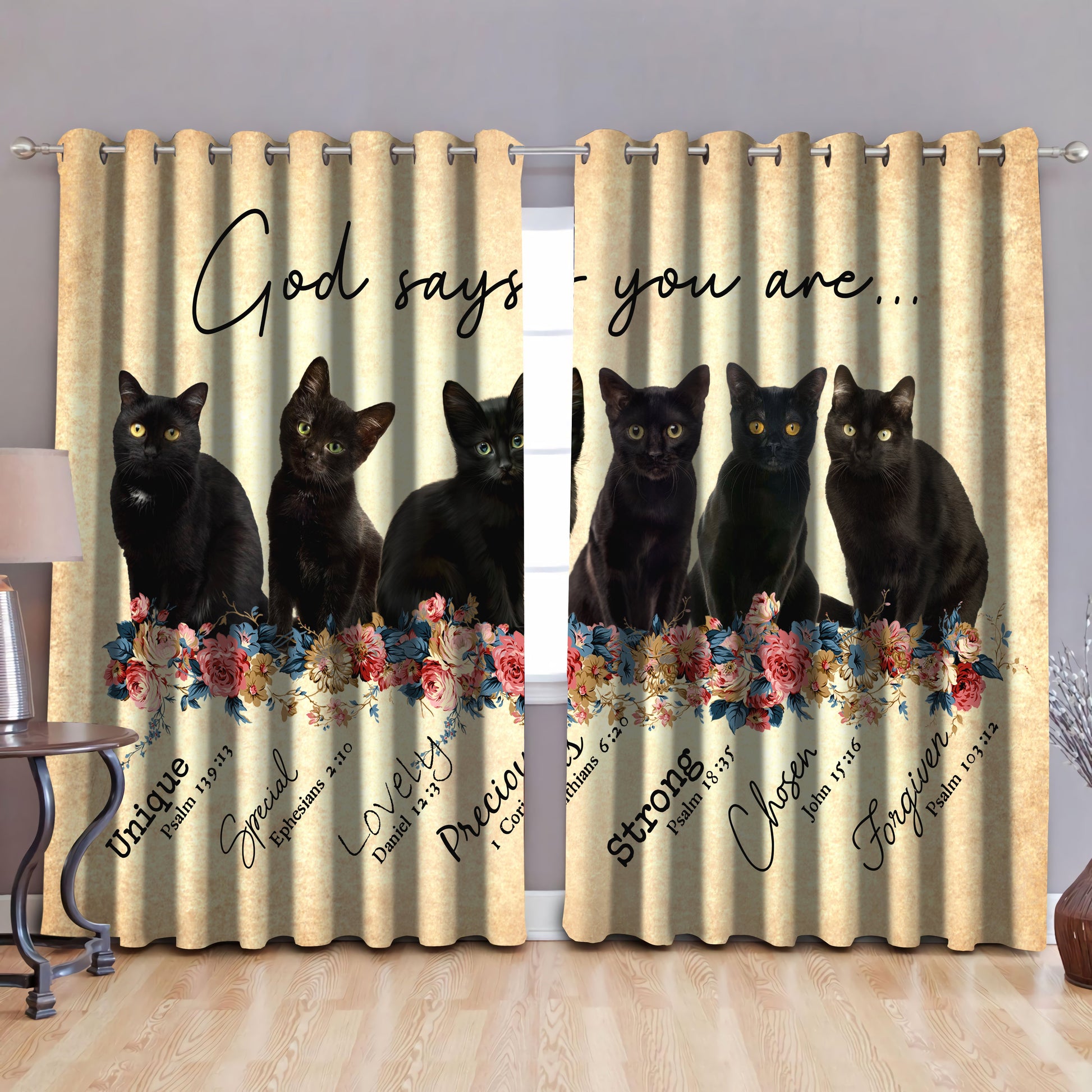 Black Cat-God Says You Are Blackout Thermal Grommet Window Curtains Pi28072003-Curtains-TA-52'' x 63''-Vibe Cosy™