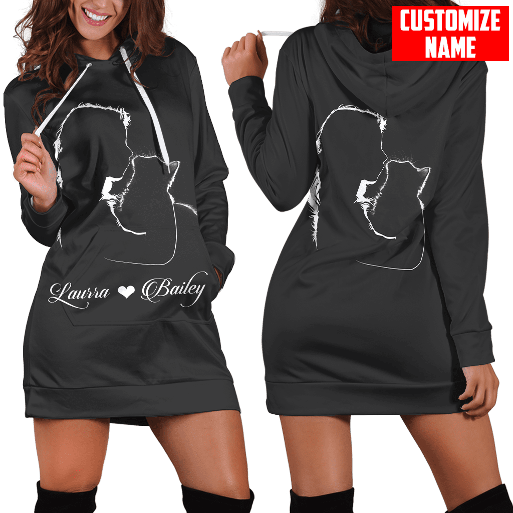 Customize Name Cat Hoodie Dress For Women