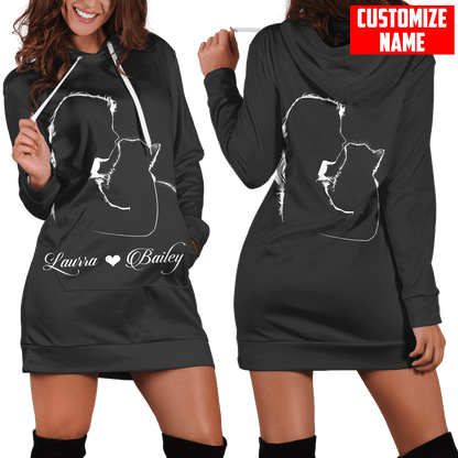 Customize Name Cat Hoodie Dress For Women