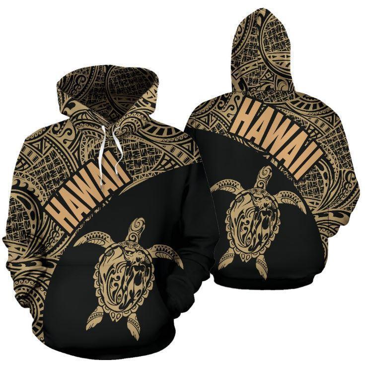Hawaii Hoodie Turtle Mermaid Polynesian Wave - Gold Hoodie-Apparel-Phaethon-Hoodie-S-Vibe Cosy™