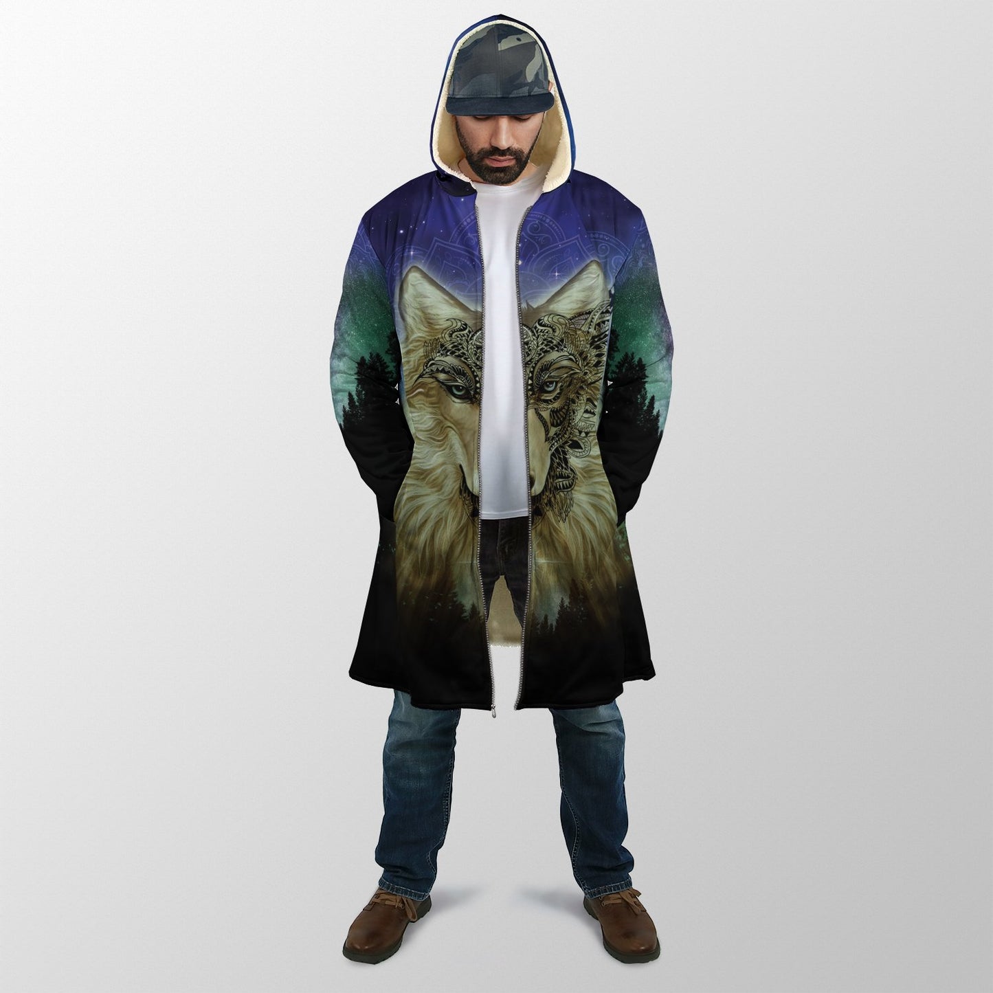 Native Wolf Mandala Pattern All Over Printed Unisex Deluxe Hoodie ML