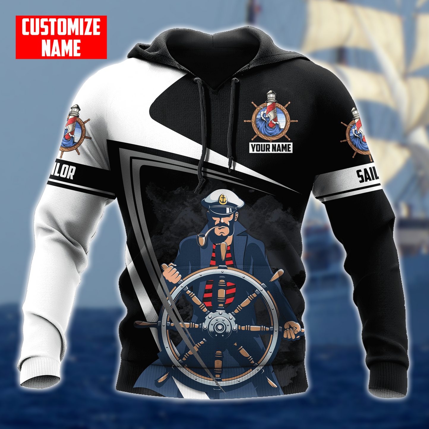 Captain hold Helm Sailor Custom name 3D printed shirts