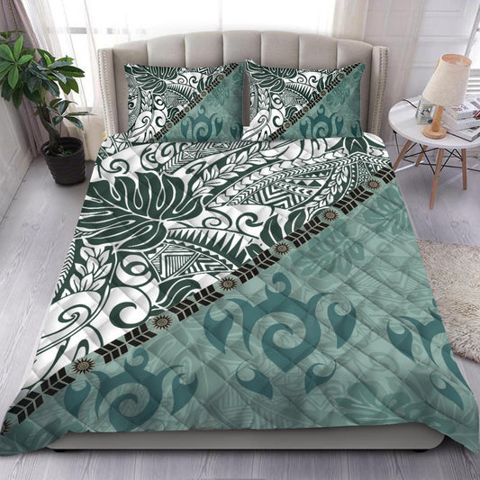 Premium Leaves And Turtles Quilt Bed Set