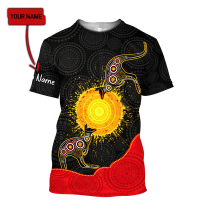 Custom name Aboriginal Flag Kangaroo Sunset Glow 3D Design shirts