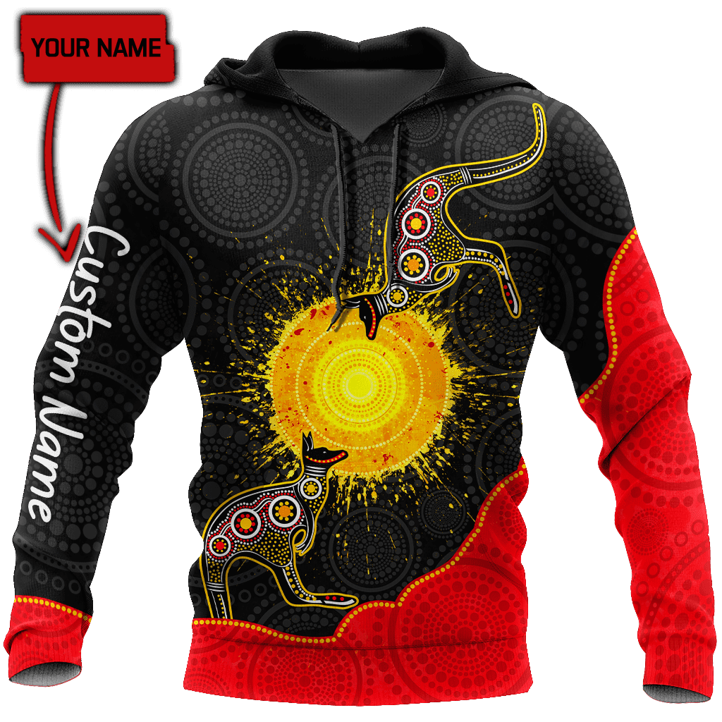 Custom name Aboriginal Flag Kangaroo Sunset Glow 3D Design shirts