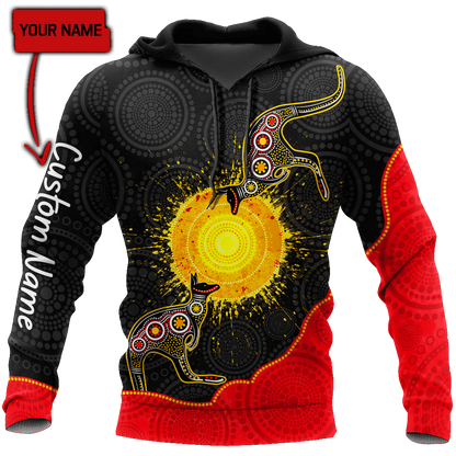 Custom name Aboriginal Flag Kangaroo Sunset Glow 3D Design shirts