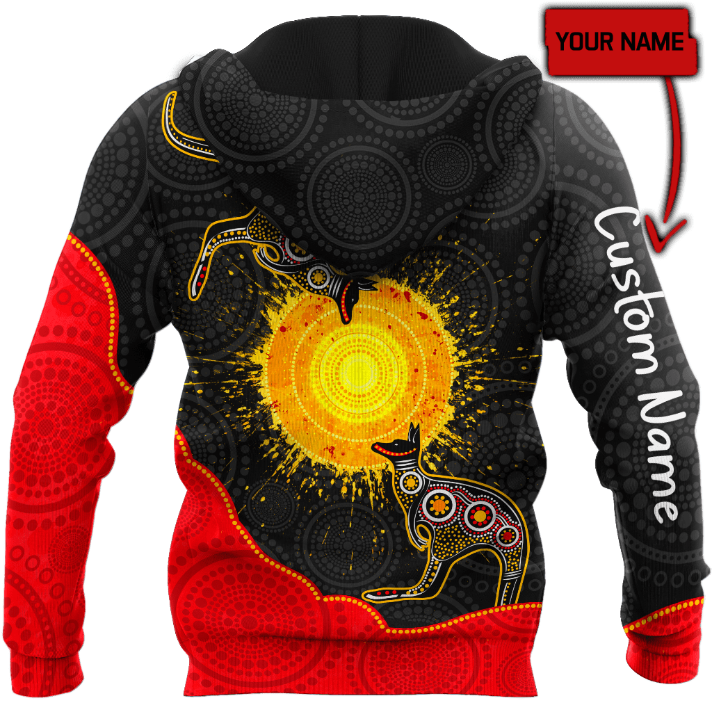 Custom name Aboriginal Flag Kangaroo Sunset Glow 3D Design shirts
