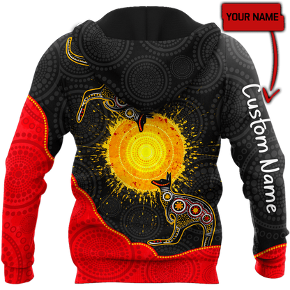 Custom name Aboriginal Flag Kangaroo Sunset Glow 3D Design shirts