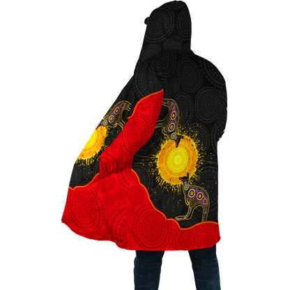 Custom name Aboriginal Flag Kangaroo Sunset Glow 3D design Cloak