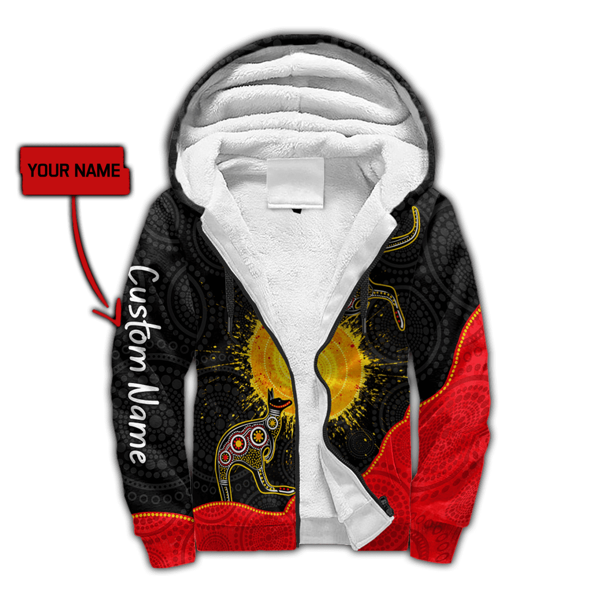 Custom name Aboriginal Flag Kangaroo Sunset Glow 3D design Cloak