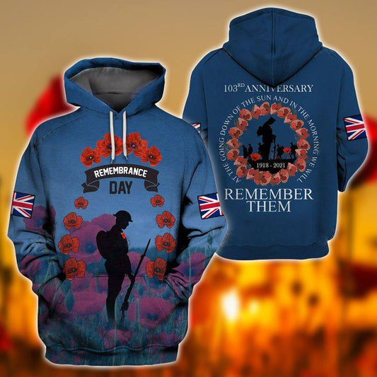 Remembrance Day 103rd Anniversary old man UK veteran 3D printed shirts