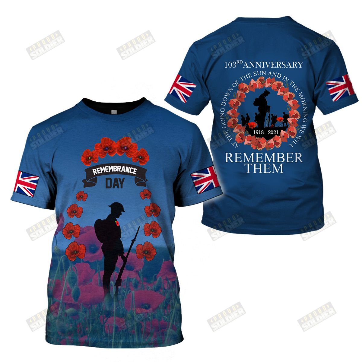 Remembrance Day 103rd Anniversary old man UK veteran 3D printed shirts