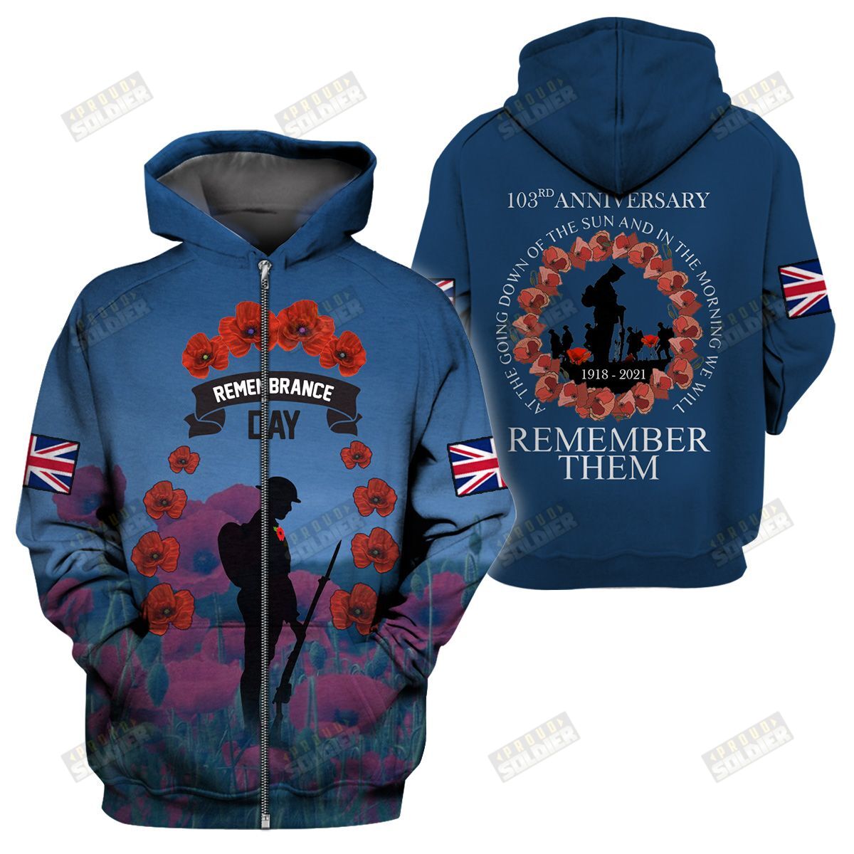Remembrance Day 103rd Anniversary old man UK veteran 3D printed shirts
