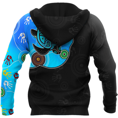 Aboriginal Art Blue Style Turtle Dreaming Paintings 3D design shirts