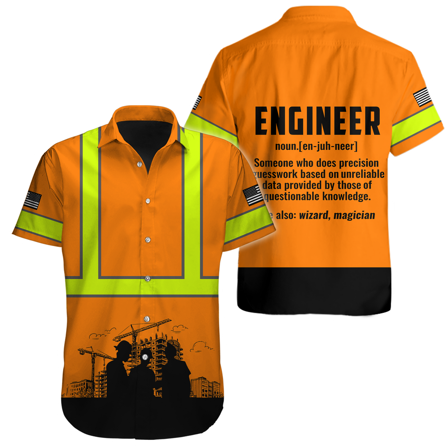 Construction Worker Orange Safety 3D printed shirts