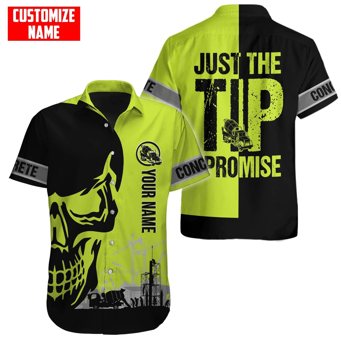 Concrete Finisher Site Skull Green Safety Custom name 3D Printed Shirts