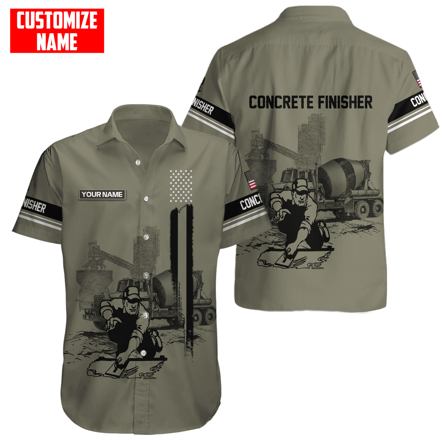 Customized Name US Concrete Finisher With Poured Concrete 3D All Over Printed Shirts
