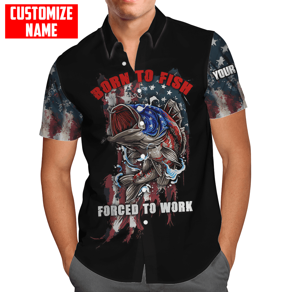 Custom name Born To Fish Forced To Work US Flag 3D printed shirts Fishing State