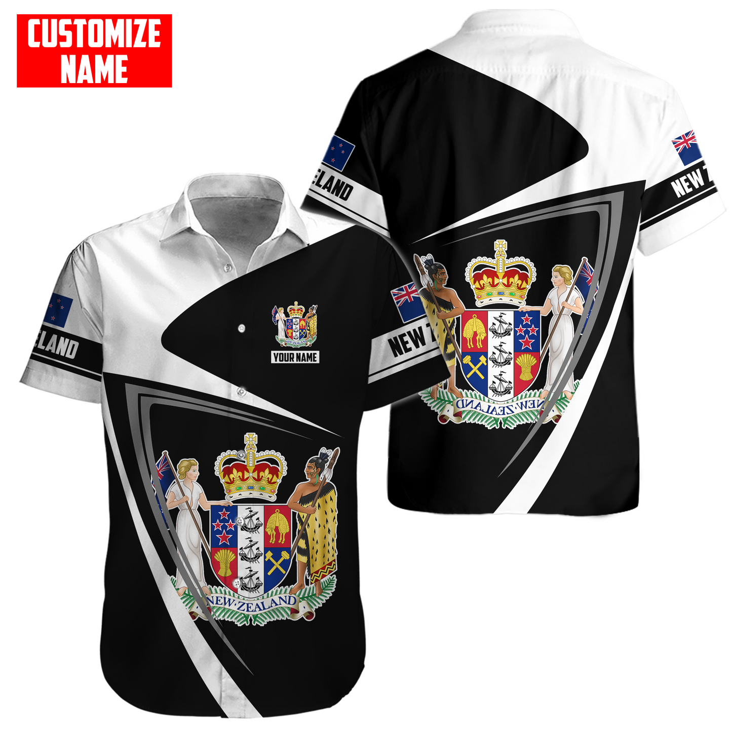 New Zealand Aotearoa Coat Of Arm Army Camou Personalize 3D Unisex Hoodie