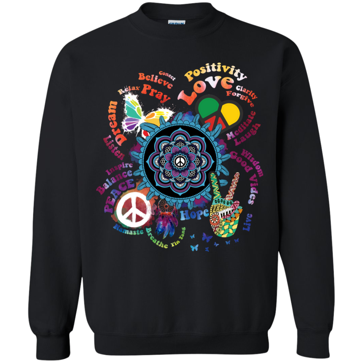 Believe In Peace-Apparel-CustomCat-G180 Gildan Crewneck Pullover Sweatshirt 8 oz.-Black-S-Vibe Cosy™
