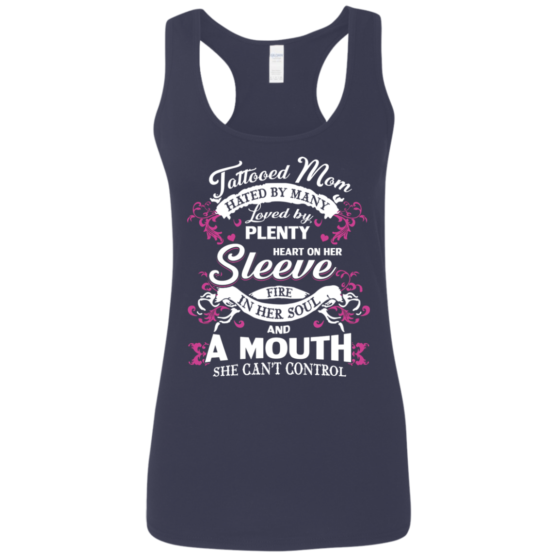 Tattooed mom hated my many-T Shirt-CustomCat-LADIES' RACERBACK TANK TOP-Navy-S-Vibe Cosy™