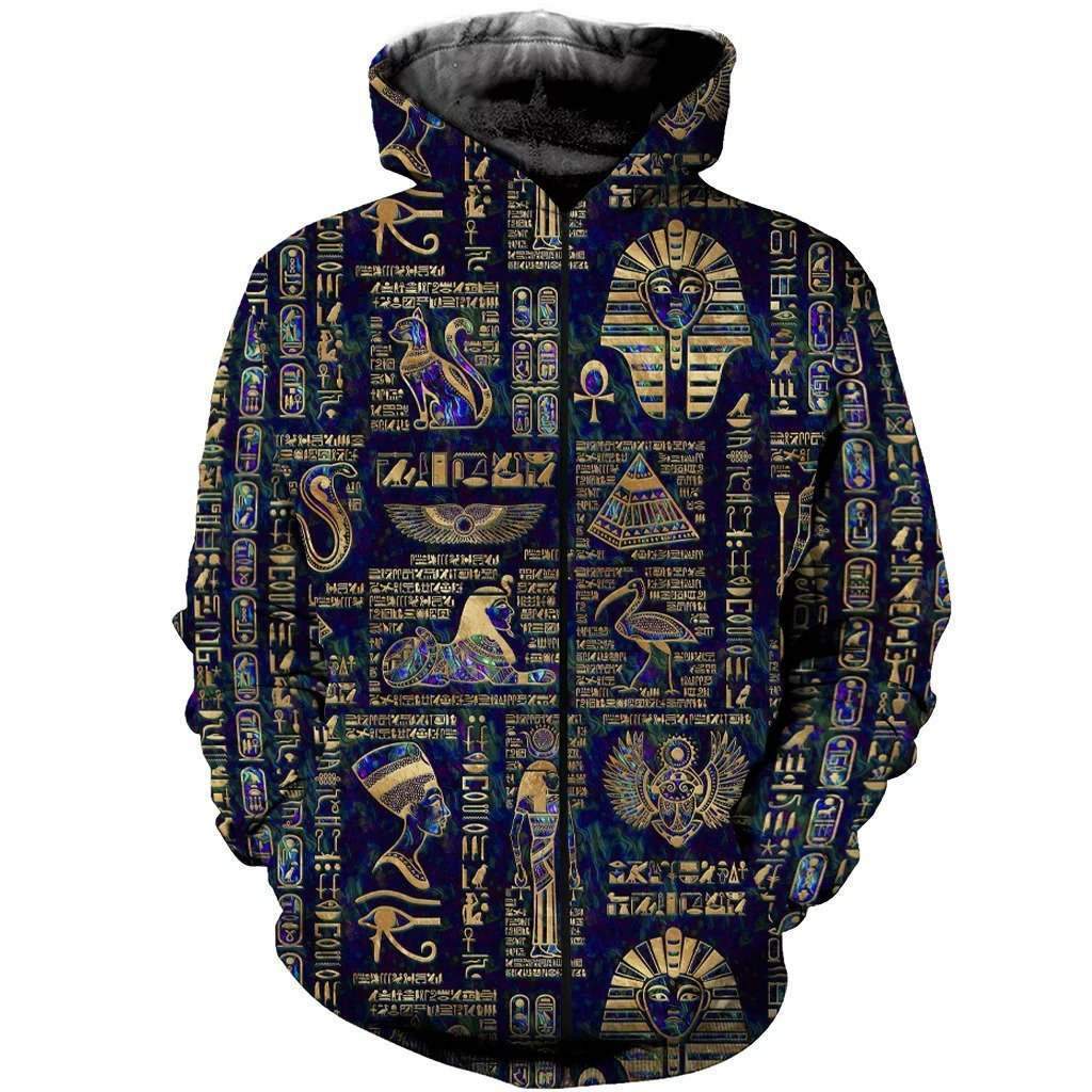 Egyptian Hieroglyphs And Deities 3D All Over Printed Clothes HC3103-Apparel-MP-Zipped Hoodie-S-Vibe Cosy™