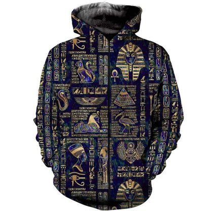 Egyptian Hieroglyphs And Deities 3D All Over Printed Clothes HC3103-Apparel-MP-Zipped Hoodie-S-Vibe Cosy™