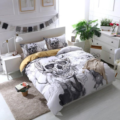Flowers Sugar Skull Bedding Set-6teenth-Violet-Twin 3pcs-Vibe Cosy™