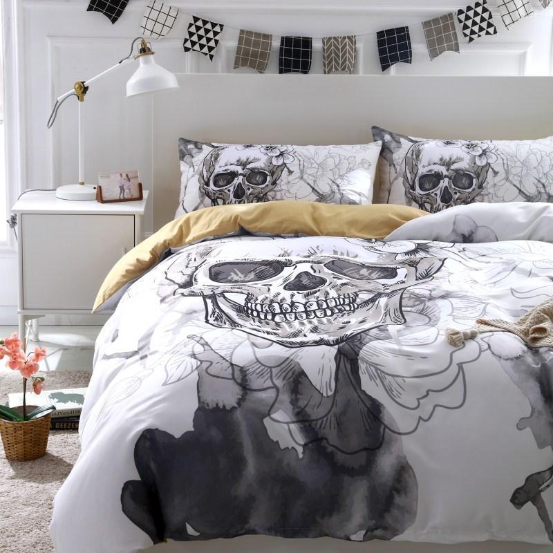 Flowers Sugar Skull Bedding Set-6teenth-Violet-Twin 3pcs-Vibe Cosy™