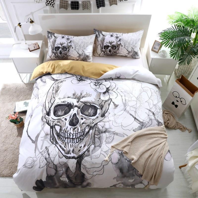 Flowers Sugar Skull Bedding Set-6teenth-Violet-Twin 3pcs-Vibe Cosy™