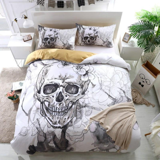 Flowers Sugar Skull Bedding Set-6teenth-Violet-Twin 3pcs-Vibe Cosy™