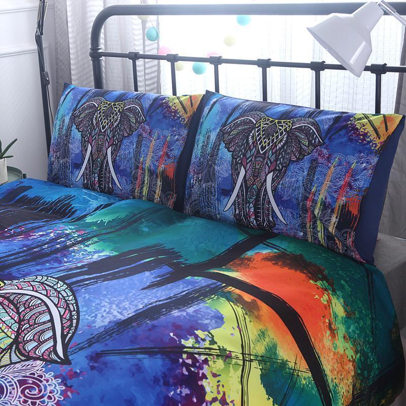 India Elephant Bedding Set Bohemian Design NHT270303-Bedding Set-6teenth Outlet-Blue-US Full-Vibe Cosy™