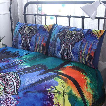 India Elephant Bedding Set Bohemian Design NHT270303-Bedding Set-6teenth Outlet-Blue-US Full-Vibe Cosy™
