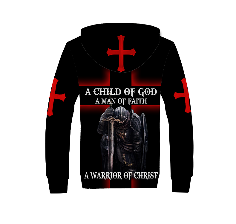 A CHILD OF GOD A MAN OF FAITH A WARRIOR OF CHRIST KNIGHT CHRISTIAN ALL OVER PRINTED SHIRTS-Apparel-MP-Fleece Zipped Hoodie-S-Vibe Cosy™