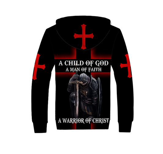 A CHILD OF GOD A MAN OF FAITH A WARRIOR OF CHRIST KNIGHT CHRISTIAN ALL OVER PRINTED SHIRTS-Apparel-MP-Fleece Zipped Hoodie-S-Vibe Cosy™