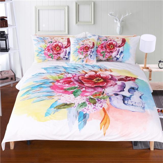 Flower Skull Bedding Set-Bedding Set-6teenth Outlet-Twin-Vibe Cosy™