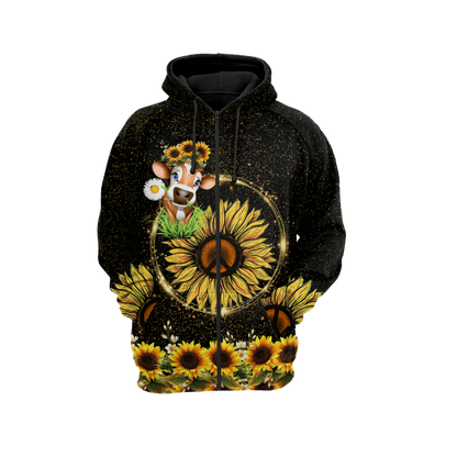 Awesome Cow And Sunflower 3D All Over Printed Shirts