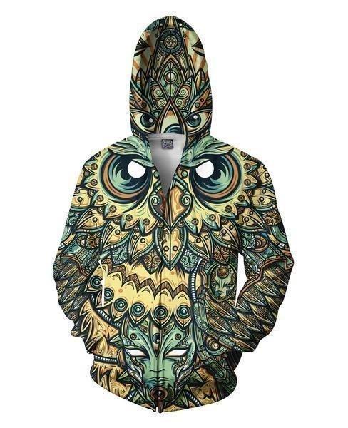 God Owl of Dreams Zip-Up Hoodie HC1404-Apparel-Huyencass-Zip-S-Vibe Cosy™