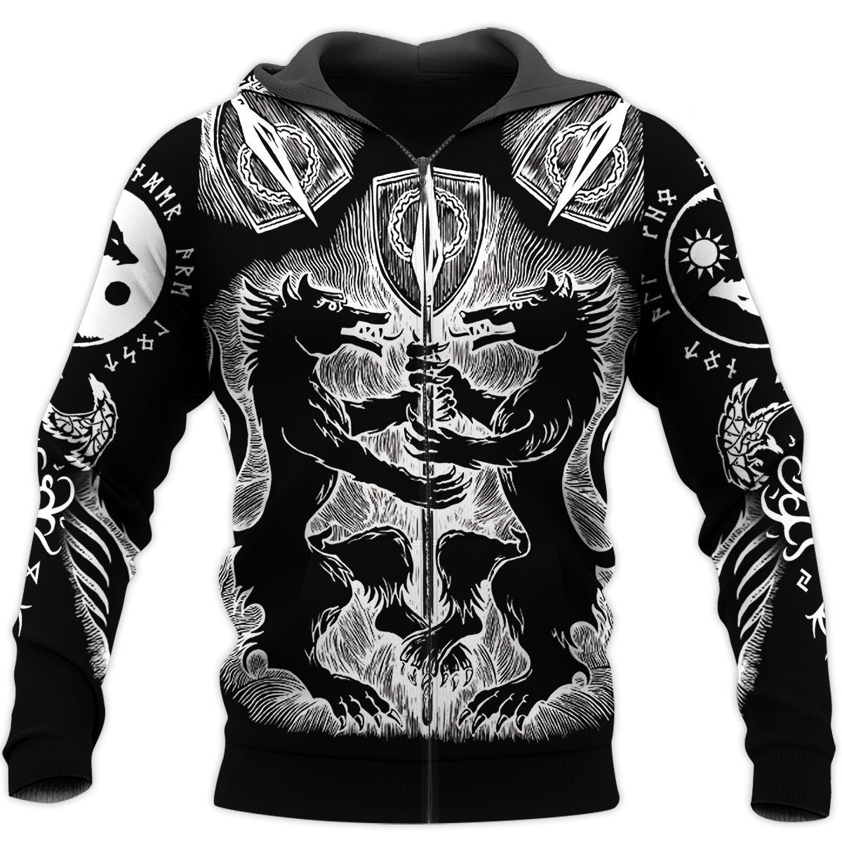 Geri and Freki 3D All Over Printes-Apparel-HP Arts-ZIPPED HOODIE-S-Vibe Cosy™