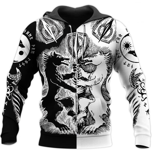 Geri and Freki 3D All Over Printes Verison 2.0-Apparel-HP Arts-Hoodie-S-Vibe Cosy™