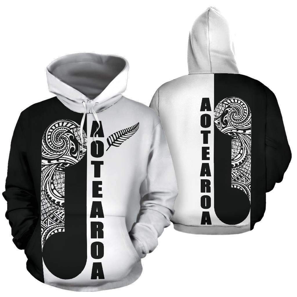 Maori Koru Aotearoa Hoodie Black White HC0905-Apparel-Huyencass-Hoodie-S-Vibe Cosy™