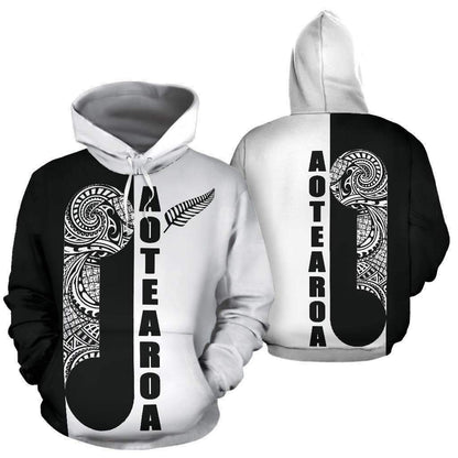 Maori Koru Aotearoa Hoodie Black White HC0905-Apparel-Huyencass-Hoodie-S-Vibe Cosy™