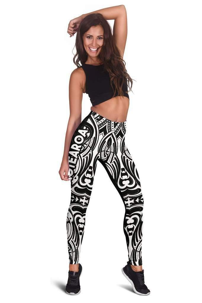 Aotearoa Maori with Map and Silver Fern Leggings - Front Half Style HC0908-Apparel-Huyencass-Legging-S-Vibe Cosy™