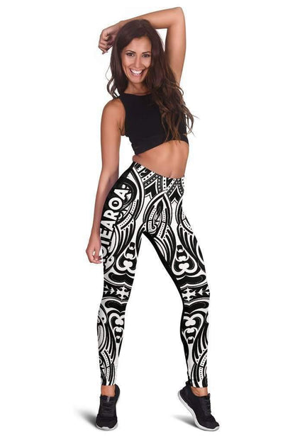 Aotearoa Maori with Map and Silver Fern Leggings - Front Half Style HC0908-Apparel-Huyencass-Legging-S-Vibe Cosy™