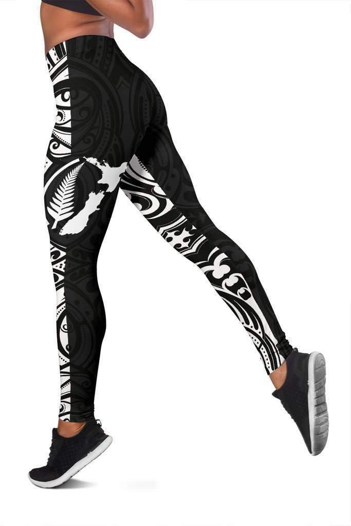 Aotearoa Maori with Map and Silver Fern Leggings - Front Half Style HC0908-Apparel-Huyencass-Legging-S-Vibe Cosy™